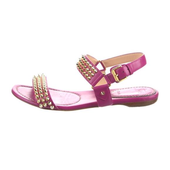 Christian Louboutin Bikee Bike Spikes Flat Sandal Pink Leather Gold Size 7 - Picture 3 of 7